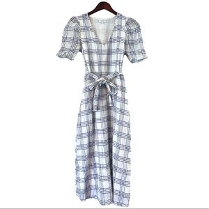 Claudie Pierlot Navy & White Plaid Tie-Waist Midi Dress, EU Size 36, US Size 4